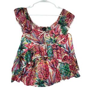 J.Crew Women's Size 4 Ratti Painted Pineapple‎ Ruffle Top Shirt Blouse